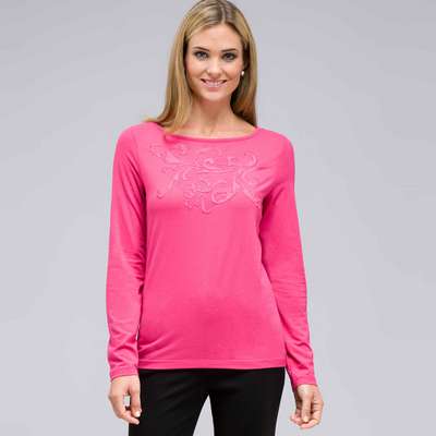 Long Sleeve Embellished Boat Neck Top